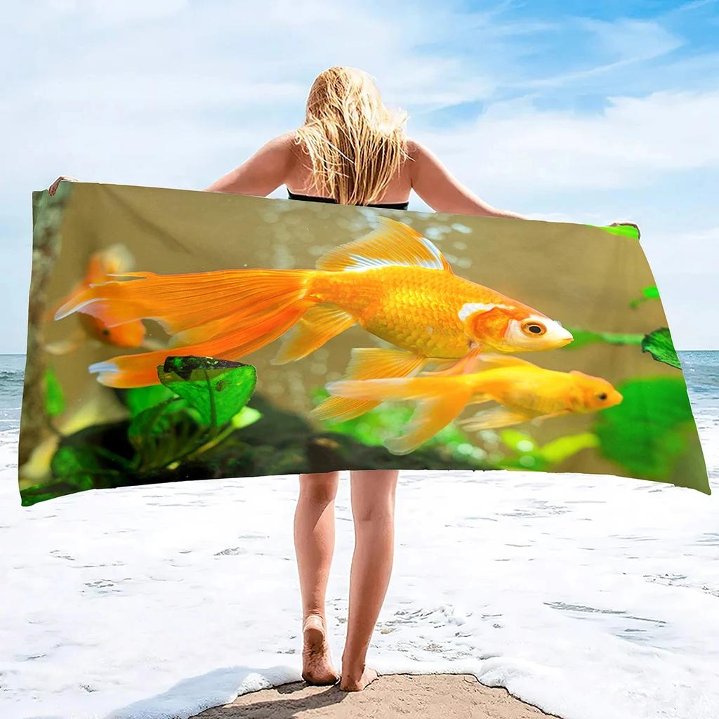 Vibrant Goldfish Bath Towel - Ocean Life Design, Soft Absorbent, Perfect for Summer Relaxation, Adds Color to Your Beach Days