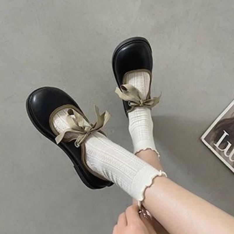 Fashion Women's Flat Shoes Gothic Ladies Footwear Mary Jane with Bow Japanese Style Lolita Discount Shoe Vacation Summer 2025 Slip on 39
