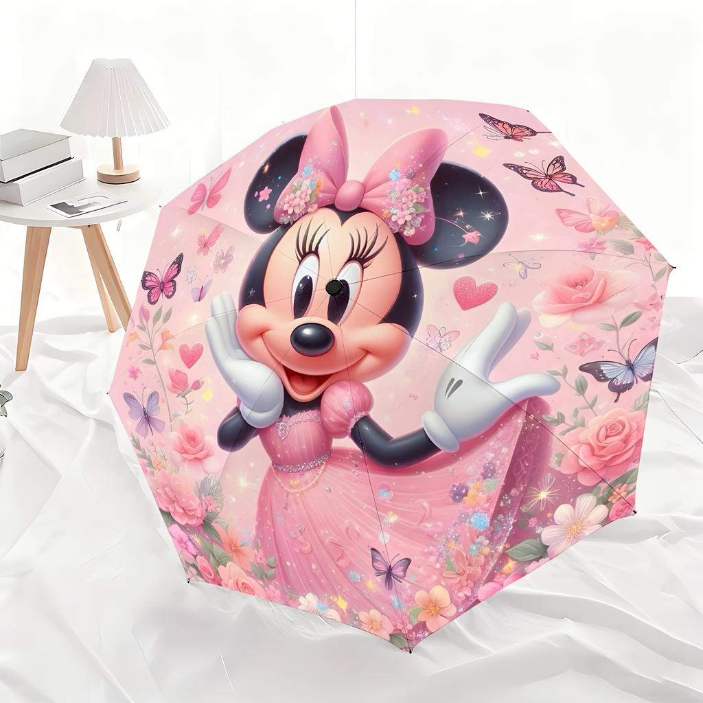 1pc Disney Minnie Mouse Princess Series Automatic Umbrella, All-Weather Folding Umbrella for All Occasions, Portable Compact U