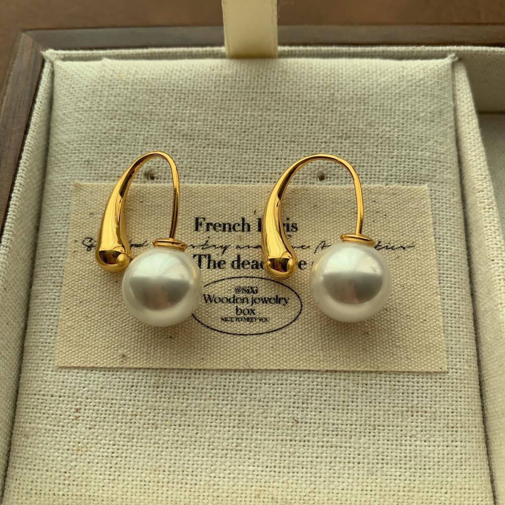 Geometric Flower Pearl Stud Earrings Retro Loose French Elegant Fashion Niche Minimalist Premium Earrings