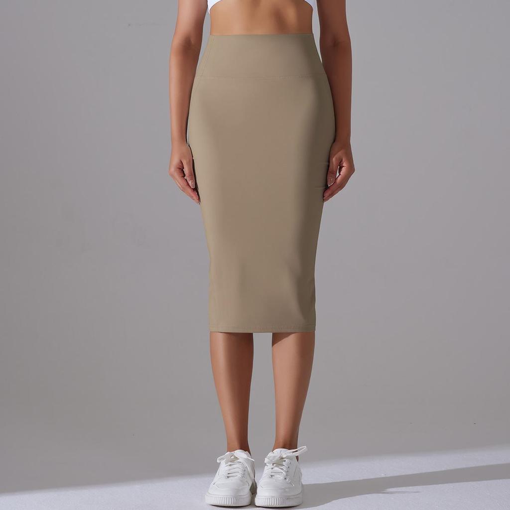 Naked High Waist Tight Hip Skirt Sports Skirt High Elastic Polished Medium and Long Split Casual Yoga Women's Skirt