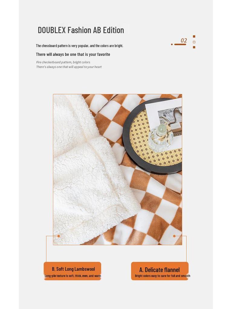 Checkered Milk Velvet Lambswool Double-Layer Sofa Throw Blanket