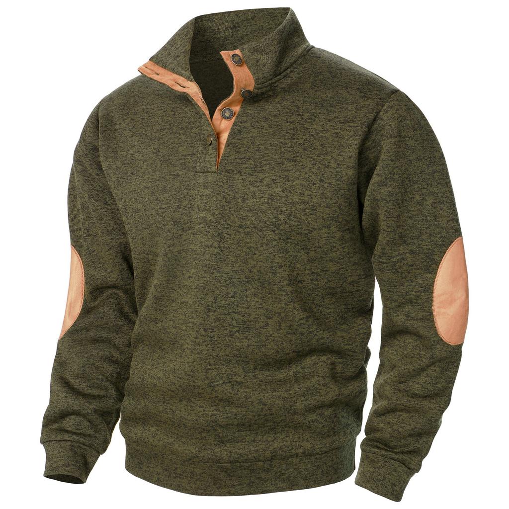 Men's Stand Up Collar Sweatshirt With Patchwork Casual Design