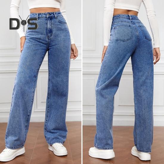 Dámské Džíny Vysoký pas Zip Zapínání na knoflík Jednobarevný Slim Fit Široká noha Retro Rovné kapsy Měkké stálobarevné Dámské Džínové kalhoty