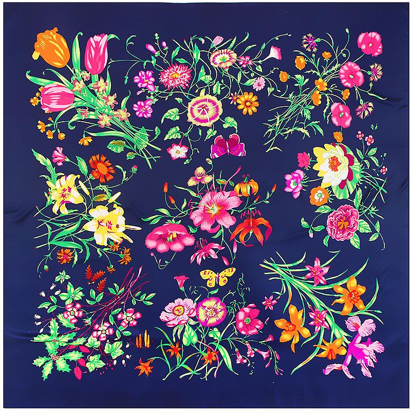 100*100Cm Twill Silk Scarf Luxury Women Flower Print Square Scarves Shawl Lady Kerchief Bandana Hijab Female Foulard Muffler