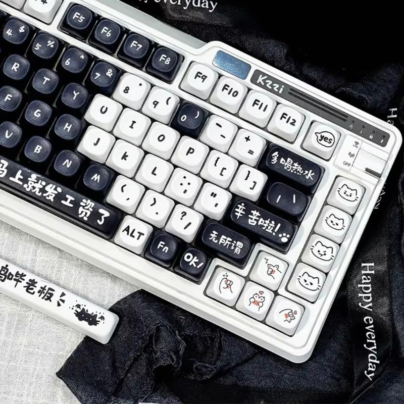 MOA Height Keycaps 135pcs Heat Sublimated Color Off Work Cats Theme Keycaps Set Customization for Mechanical Keyboards