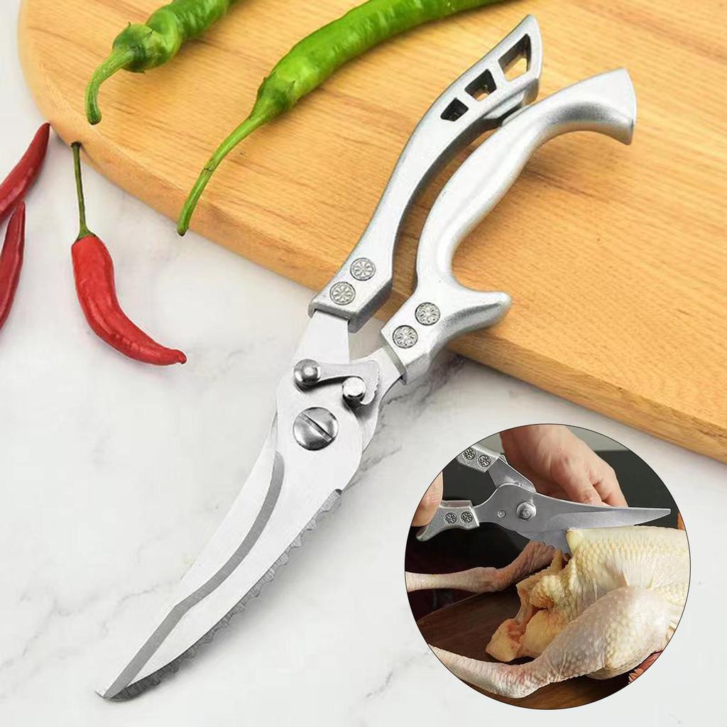 Kuchyňské nůžky stříbrné barvy Ostré Odolné kuchyňské nůžky na kuřecí kosti