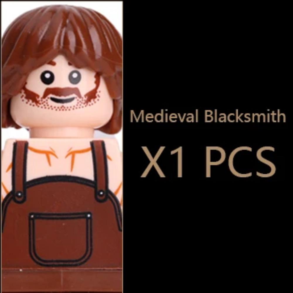 MOC Medieval Villager Figures Witch Blacksmith Farmer Building Blocks Peasant Old Lady Hoe Hammer Soldier Bricks Toys Kids Gift