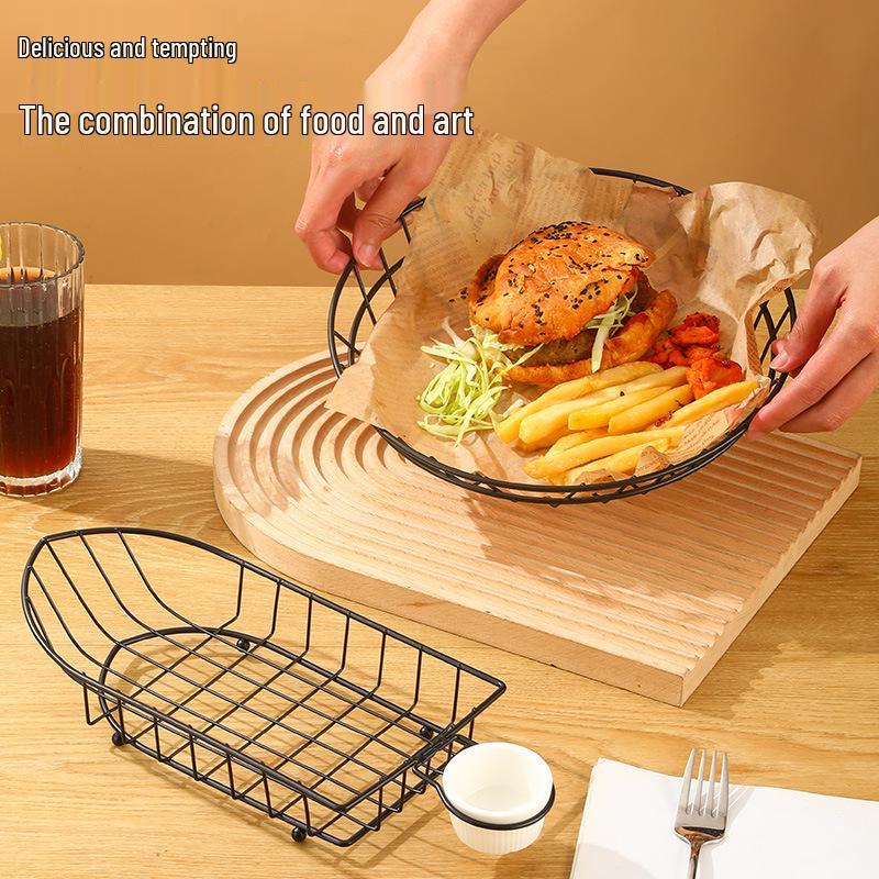 Retro Wrought Iron Snack Basket - French Fry & Fried Chicken Plate for Milk Tea Shops, KTV Bars