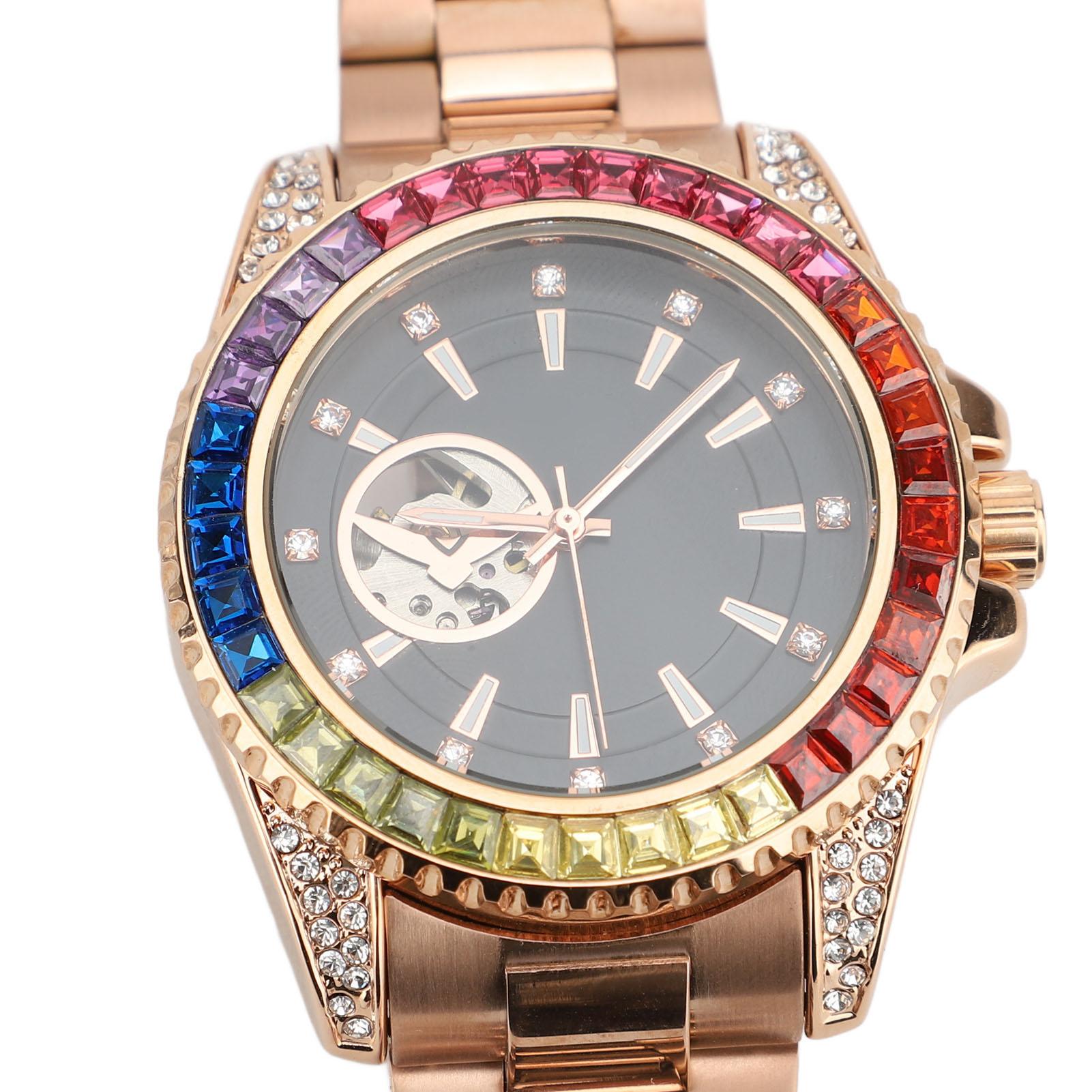 Automatisch Mechanisch Horloge Strass Kleurrijk Automatisch Mechanisch Waterbestendig Polshorloge Chronograaf Heren Horloge beige