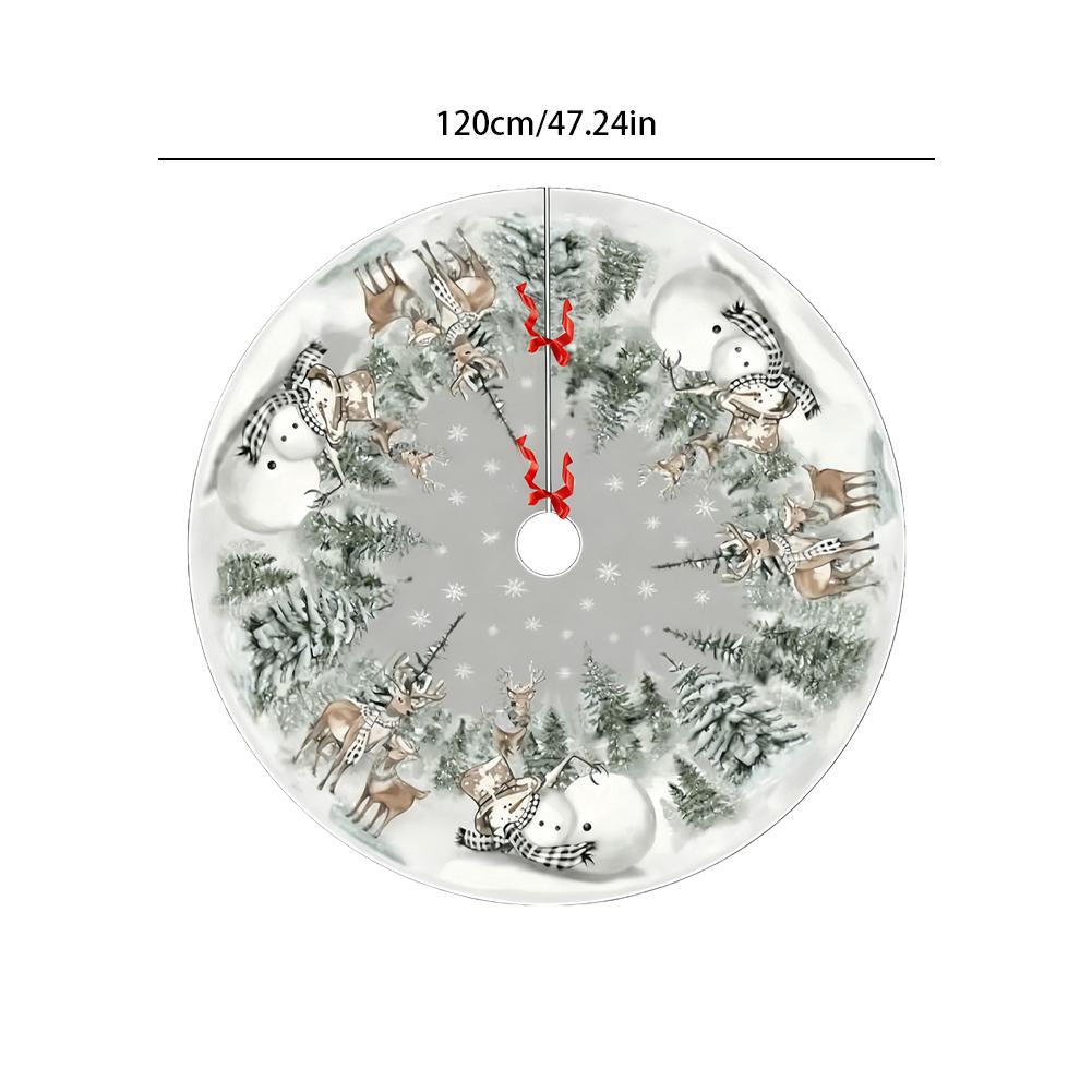 120CM Christmas Tree Skirt Decorations Snowman Large Size Reindeer Fabric Snowflake Pattern Holiday Home Decor Party Gift Pad