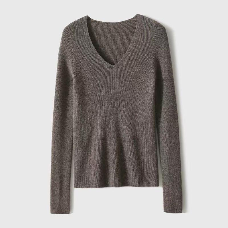Firstview Women's Fashion Seamless V-Neck Wool Sweater