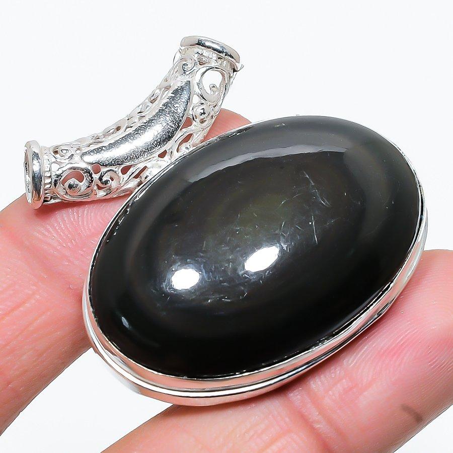 

Black Obsidian Gemstone Handmade Ethnic Jewelry Pendant 1.58 SR-8687