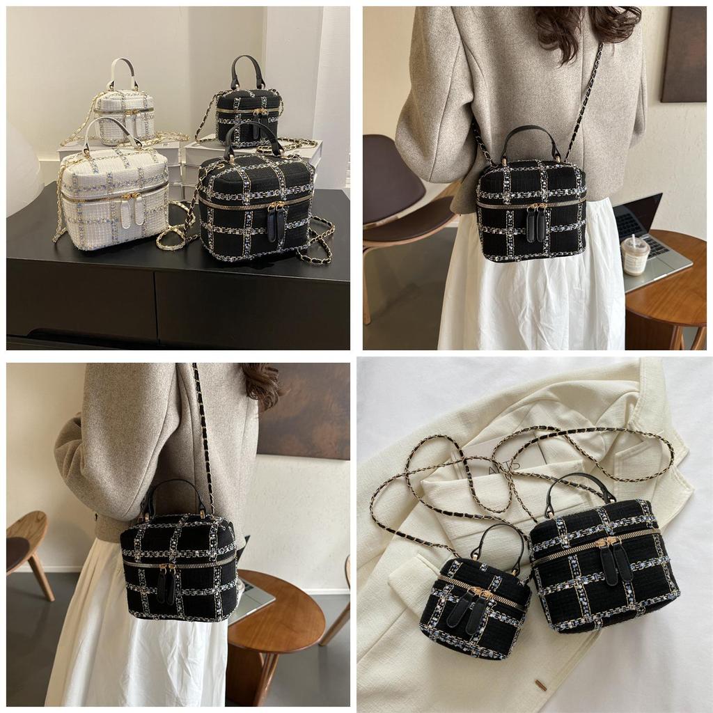 Black And White Pu Street Fashion Bucket Bag For Women With Chain Strap 2023 New Style