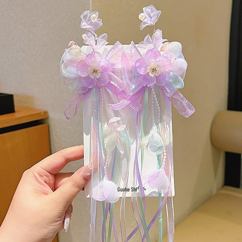Retro 2026 Fairy Tassel Hair Clips for Girls - Non-damaging Hanfu Bow Knot Ribbons