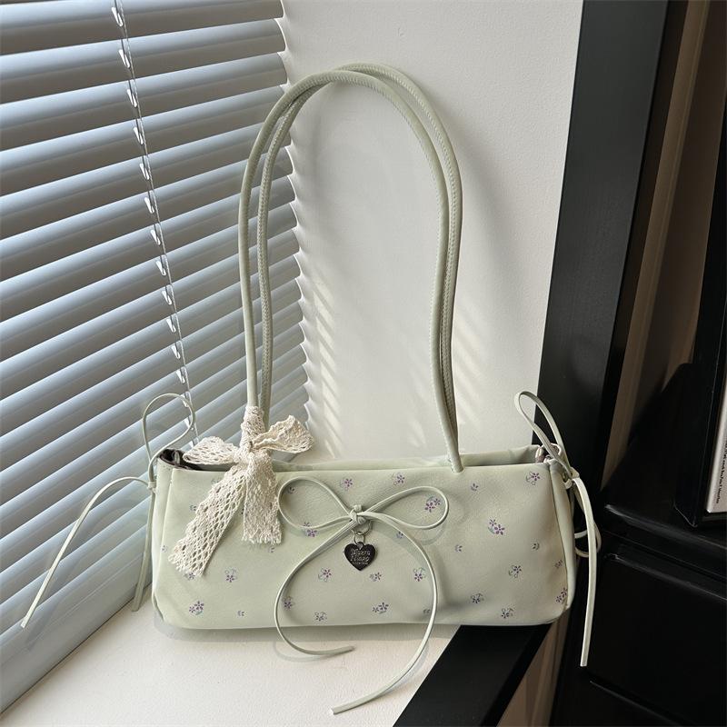 Нишевая сладкая цветочная багет-сумка женская новая модная стиль девушки бант сумка под мышку сумка на плечо зелёный