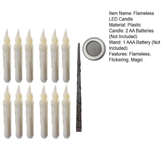 12 Pcs Floating Candles with Wand Remote Magic Hanging Flameless LED Taper Candles Battery Operated Flickering Candlestick with Warm Light for Room