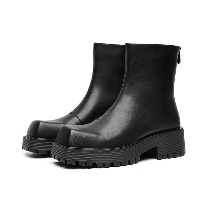 Pánské podzimní kotníkové boty s hranatou špičkou, vysokým svrškem, silnou podrážkou a zadním zipem 8118-R