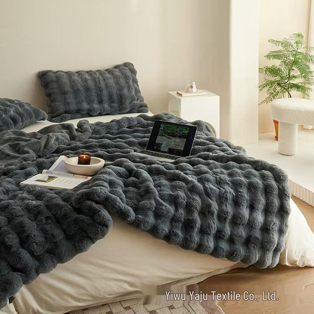 Tuscany Faux Rex Rabbit Bubble Fleece A-Class Double-Sided Office Nap Blanket
