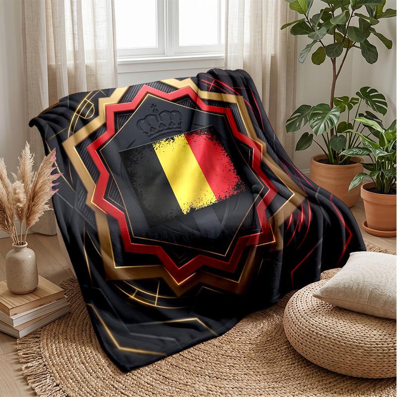 Belgium Football Printed Flannel Blanket Skin Friendly Warm Decorative Throw for Indoor Couch Bed Daily Use