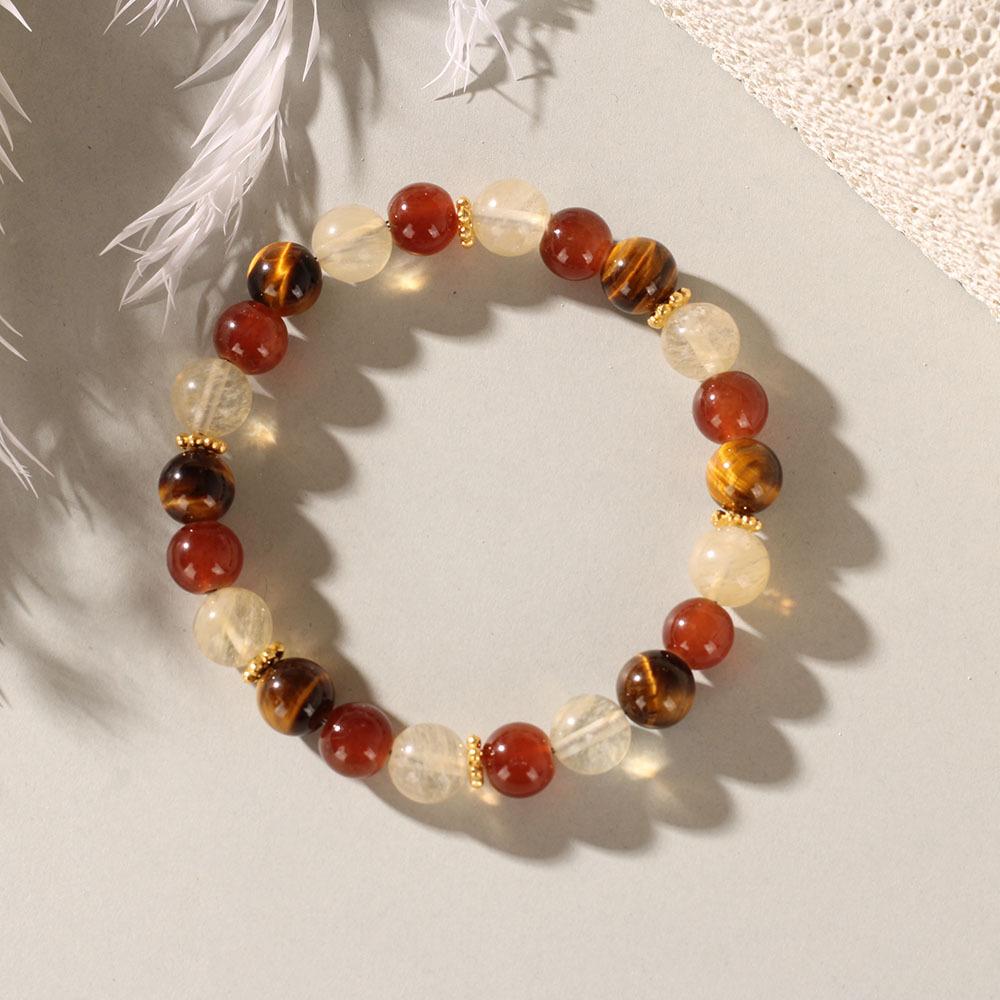 Festive Gifts Red Agate And Citrine Beaded Bracelet With Gold Accents Warm Fashion Jewelry Daily Wear Simple Versatile Accessory