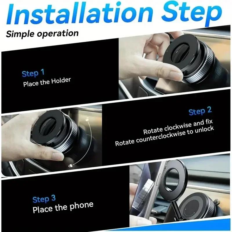 360° Foldable Vacuum Magnetic Phone Holder, Magnetic Car Phone Mount Hands-Free Suction Cup Phone Holder for Smooth Surface