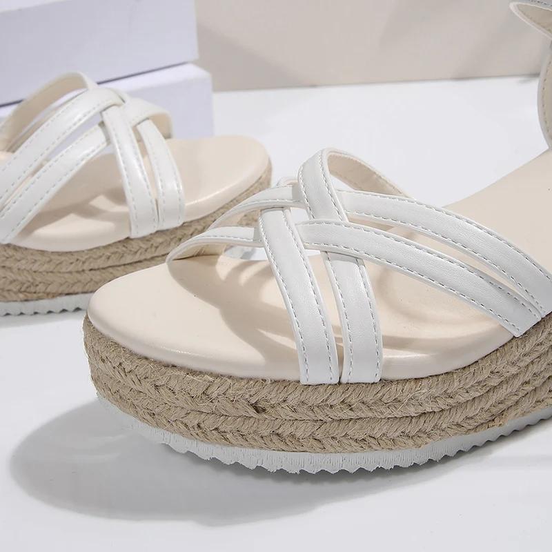 Mode Sommer Bequeme Keilabsatz Verstellbarer Riemen Damen Sandalen Böhmisch Lässige Strandsandalen für Frau Quadratischer Absatz Damen Sandalen