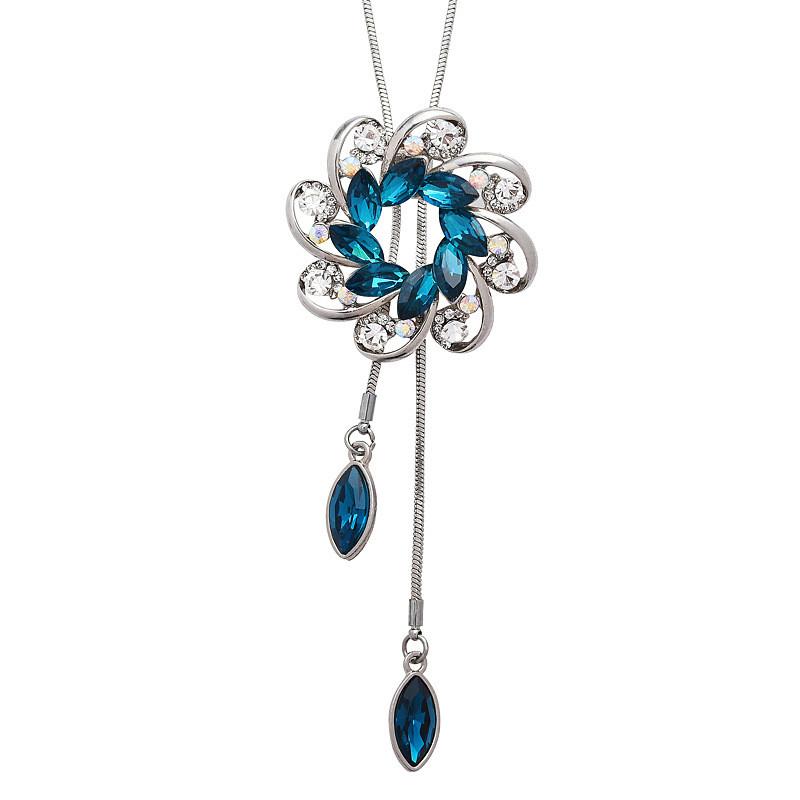 Elegant Blommig Design Justerbar Lång Halskedja Med Kristallutsmyckningar För Trendiga Kvinnor Och Män Perfekt För Höst- Och Vinterhalvåret