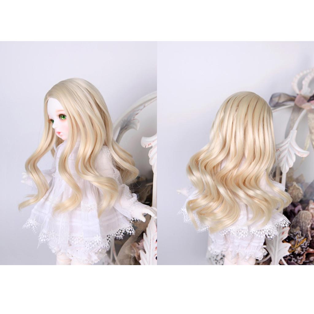 Fashion 25cm DIY Doll Wigs Long Curly Wavy High Temperature Wire Handmade Fluorescence Green