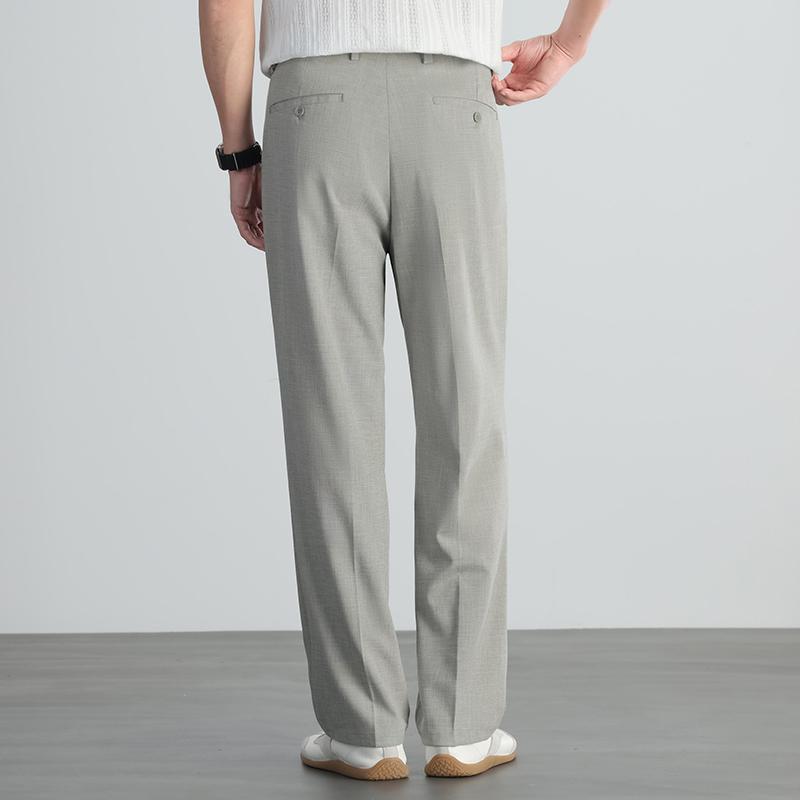 High end [Tencel Linen] men's summer thin straight leg pants for commuting, business, no ironing, casual men's pants