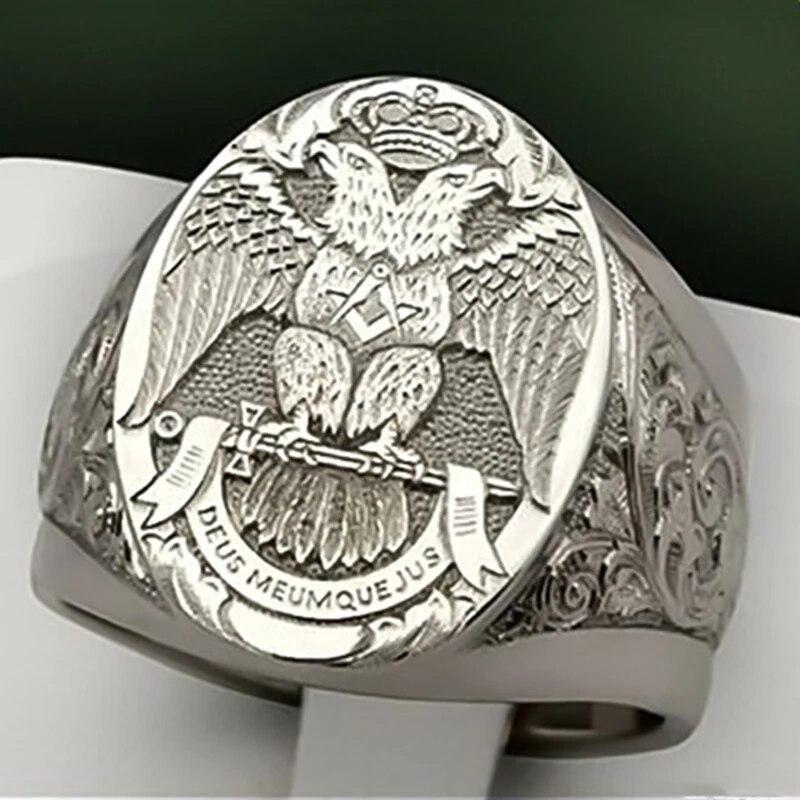 FDLK Bague chevalière tendance pour homme Empire russe Aigle bicéphale Bagues pour homme Punk Couleur or Armoiries de la Russie Grosse bague