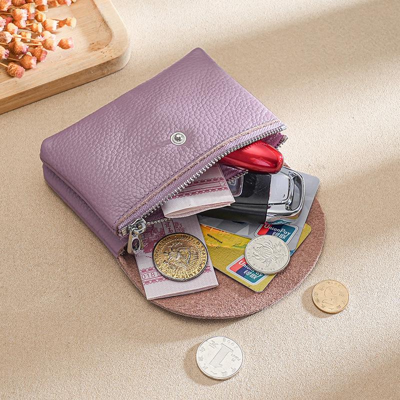 Новый кошелек из натуральной кожи женский кошелек для монет держатель для карт two pockets светло-фиолетовый 1278₽