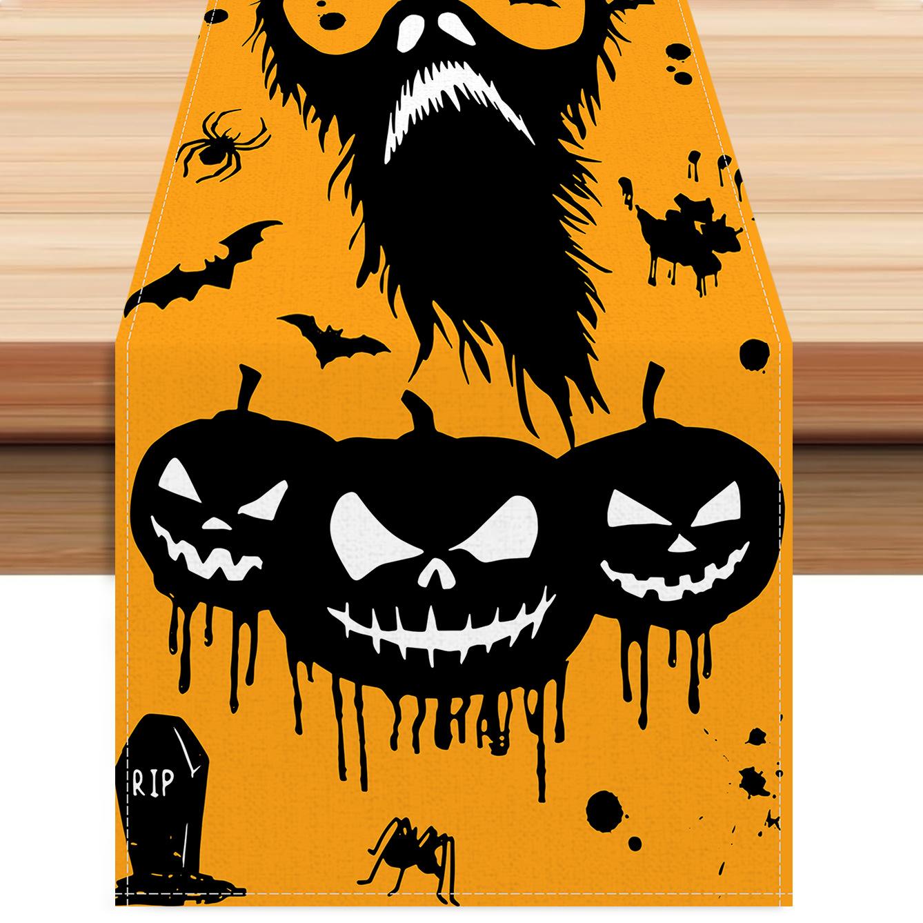 

1pc Orenge Halloween Table Runner Punpkin Spooky Pattern Dustproof Durable Tablecloth for Halloween Themed Party Decoration 33x183cm