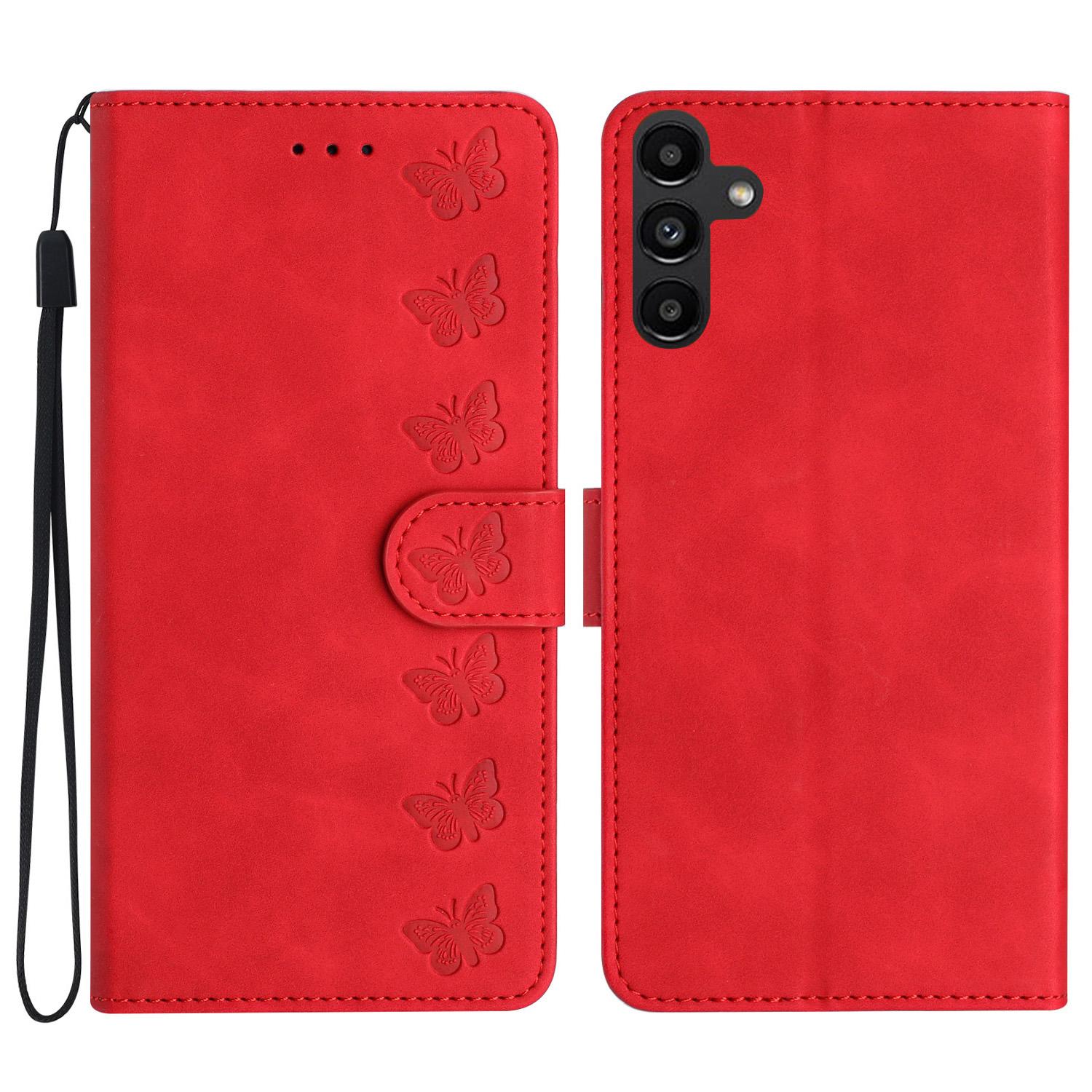 

For Samsung Galaxy S23 FE Imprinted Butterfly Phone Cover PU Leather Wallet Flip Stand Cell Phone Case Red