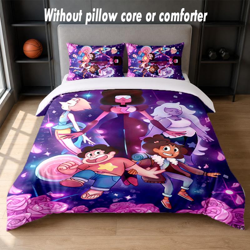 Steven Universe Design Bett Bettwäsche Set 1 Bettbezug + 2 Kissenbezüge Weich Atmungsaktiv Haushalt Bettwäsche