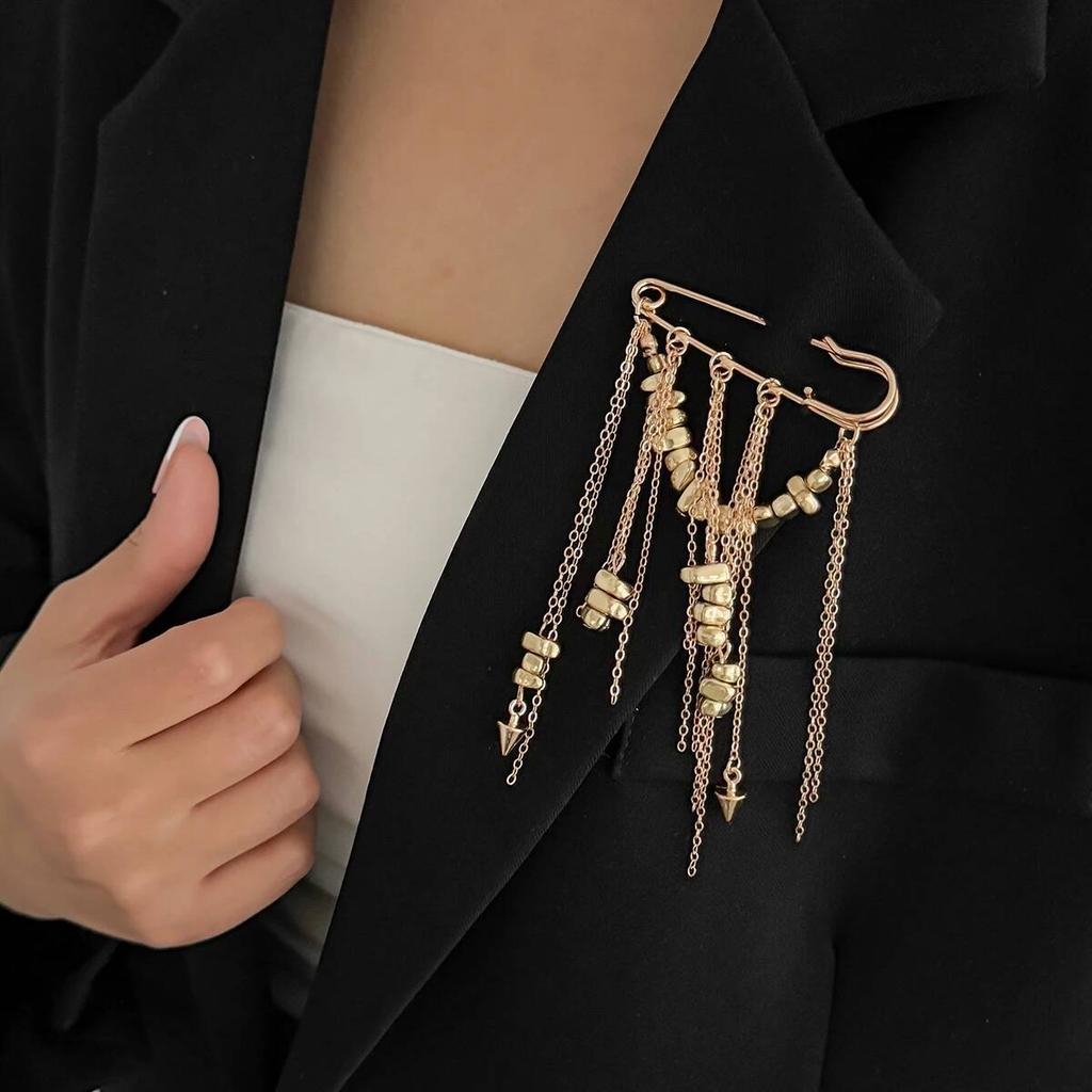 Salircon Exquisite Irregular Tassel Chain Broochs Women Design MultiFunctional Pant Chain Charm Clothes Pin Accessory Jewelry