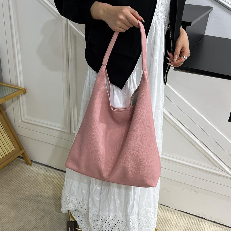 New trendy fashion solid color shoulder bag commuter texture tote bag simple large capacity handbag women's bag
