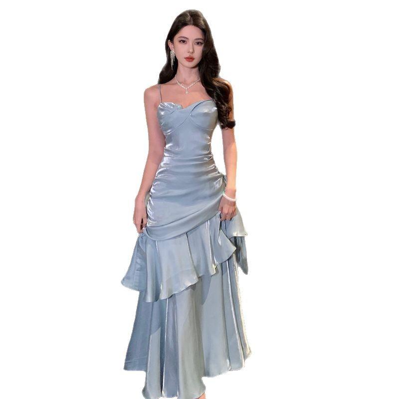 Real Shot Mermaid Ji Lotus Leaf Edge High-end Suspender Dress Purple Bar Mitzvah Banquet Dress Birthday Party Dress