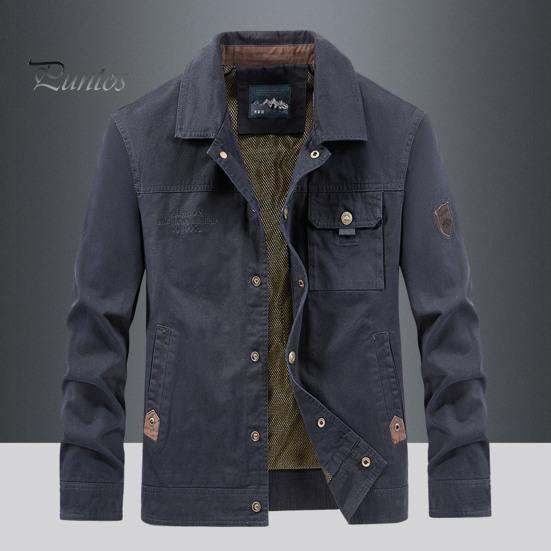 Men Jacket Lapel Long Sleeve Multi Pockets Design Jacket Coat Solid Color Single Breasted Outdoor Jacket Daily Wear