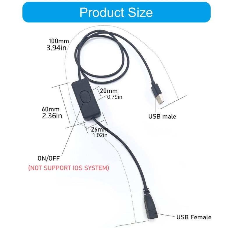 Large Power 2A USB Male to Female Connector Short Cable Manual Switches Operate Travel Friendly Designs for Electronics