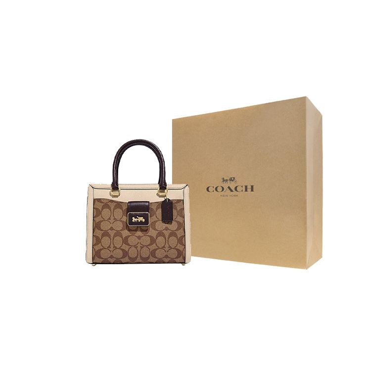 Coach Grace 24 Classic Monogram Zipper Closure Detachable Shoulder Strap Leather Shoulder Crossbody Tote Bag Women handbags Khaki CC142-IMUPM