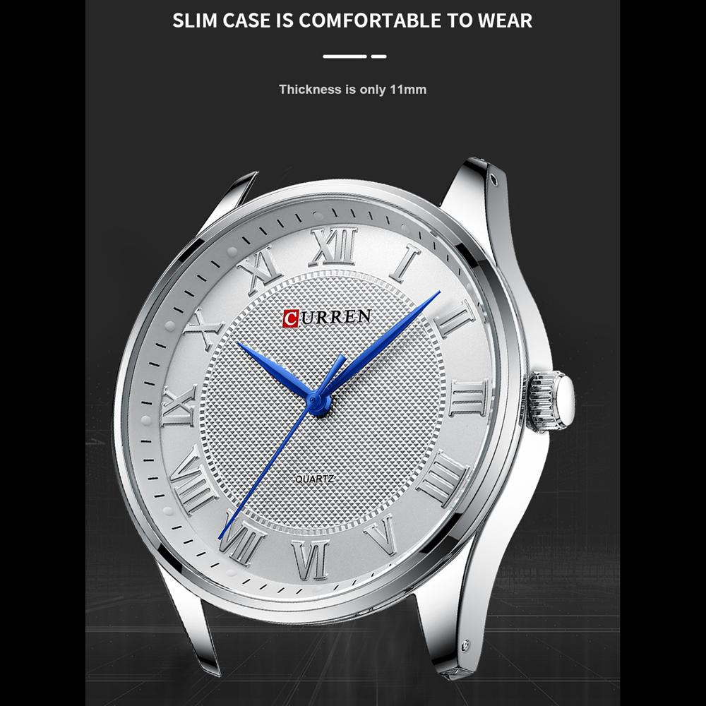 CURREN Klasyczny, casualowy zegarek dla mężczyzn ze stalową bransoletą, prosty kwarcowy zegarek na rękę z rzymskimi cyframi dla biznesmena