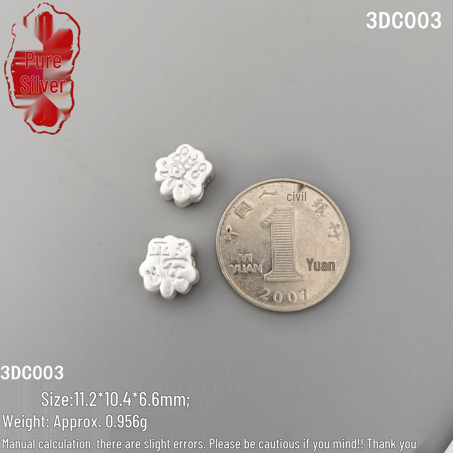 S999 Sterling Silver Peace & Joy 3D Flower Spacer Beads - Personalized & Cute Design Silver Accessories Sterling Silver 999: One Price