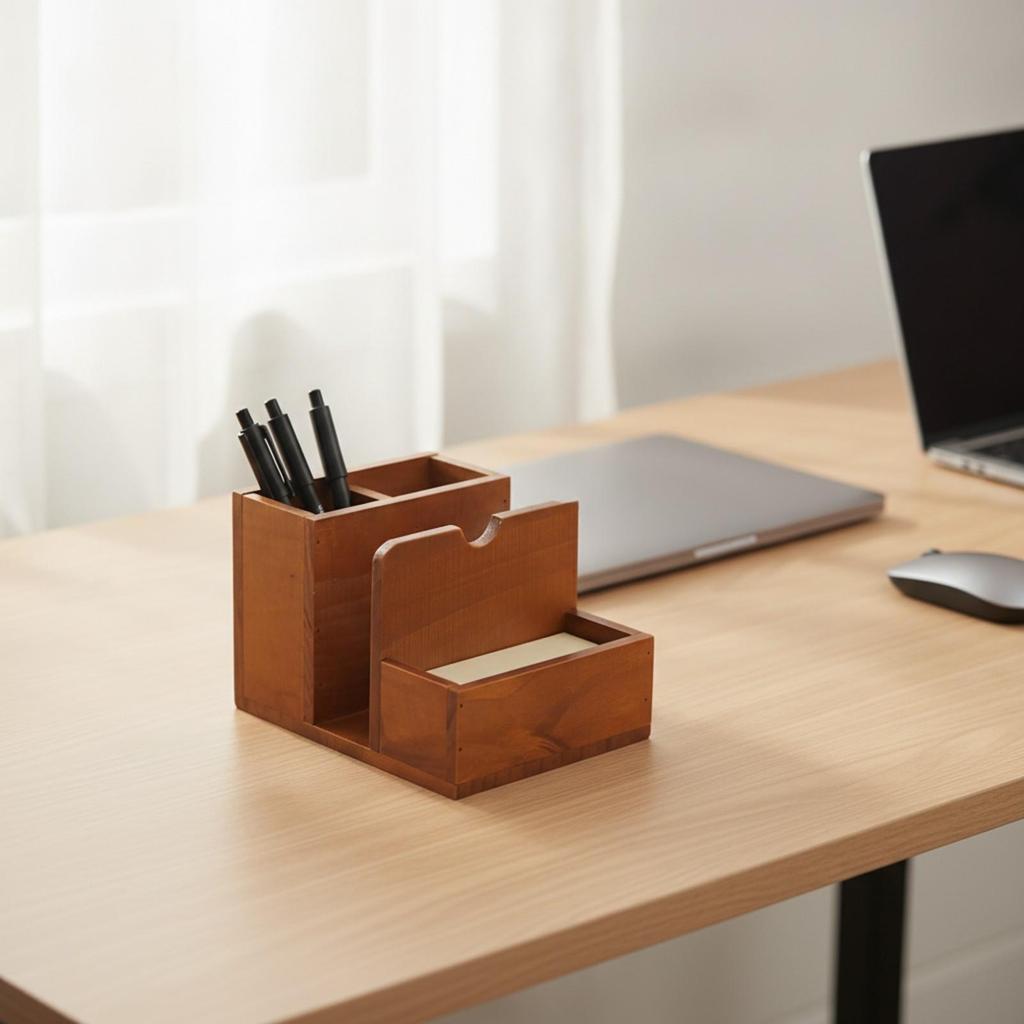 Wooden Desk Organizer with Tray Solid Wood Tabletop