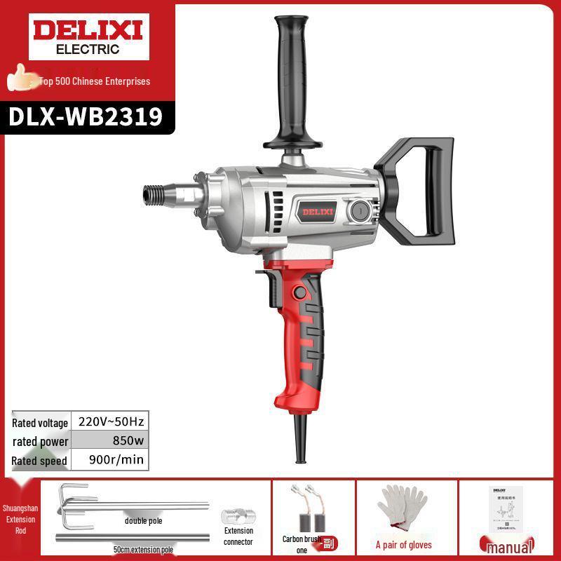 Delixi High-Power Electric Drill Mixer for Cement, Paint, Putty, Mortar, and Plaster