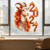 Flaming Sheep Head Pattern Chinese New Year Window Sticker, 2027 Goat Static Clings, Glass Cling Reusable Lunar Xmas Decor for Home Shop Decoration