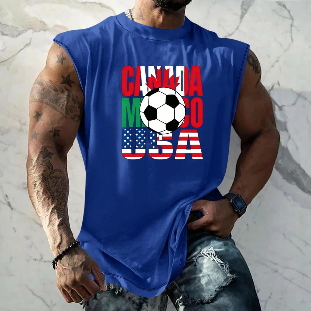 Men Sleeveless Tank Top Loose Fit Basic Vest Soccer Themed Graphic Print Summer Casual Sportswear Muscle Shirt