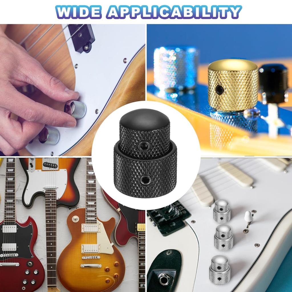 uxcell Dual Concentric Stack Control Knobs Universal Metal Volume Tone Audio Control Knobs with Wrench for Electric Guitar Black 2-Pack 1/4" Bass,