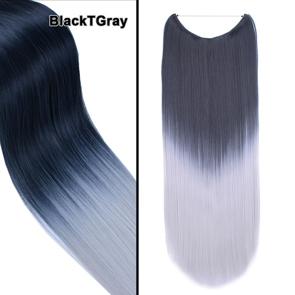 One Piece No Clips Hairpieces Ombre Color Elasticity Invisible Wire Fish Line Wavy Synthetic Hair Extension