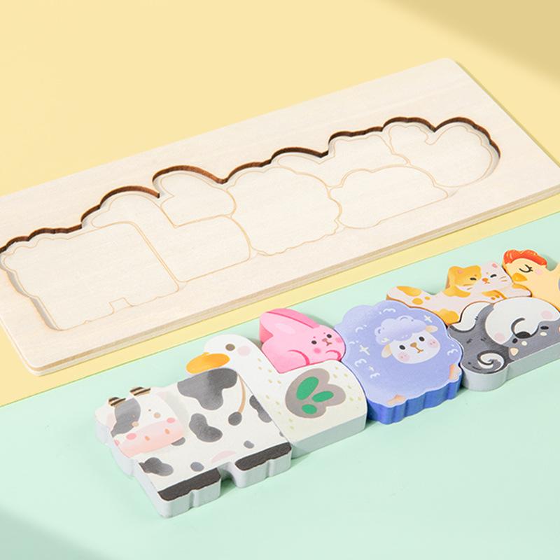 Montessori Wooden Animal & Fruit Matching Puzzle Board: Baby Educational Toy for Hand-Eye Coordination.